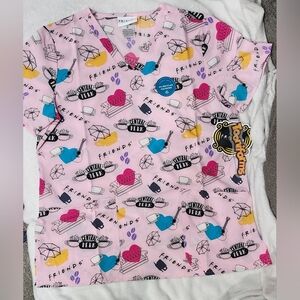 NWT Tooniforms Pink FRIENDS TV Series Scrubs Top Women's Size Medium